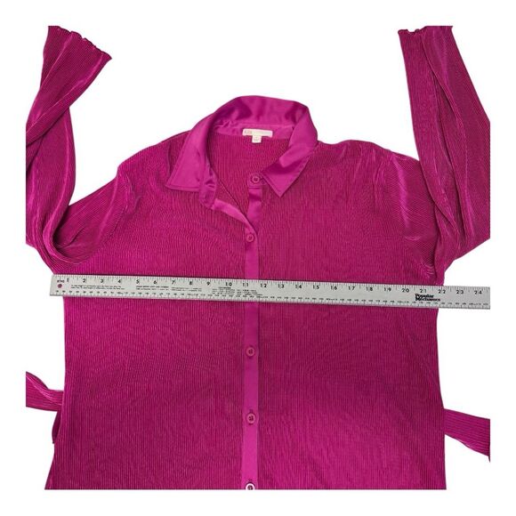 Giani Bini Pink Ribbed Button Front Shirt Preppy Spring Long Sleeve Dress Sz S - Picture 8 of 9